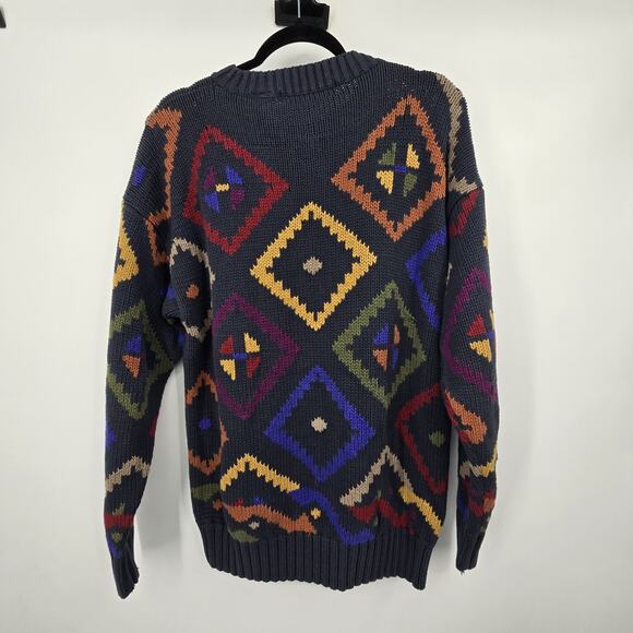 Vtg 90s Y2K Henry Grethel Aztec Sweater Men LG Gray Geometric Dad Grandpa Chunky - Picture 10 of 10